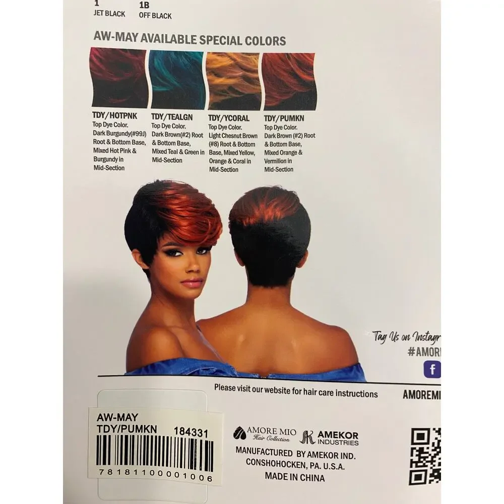 Amore Mio Fierce Boy Cut Pixie Wig AW-MAY TDY/PUMKN Orange Brown Synthetic NRFB